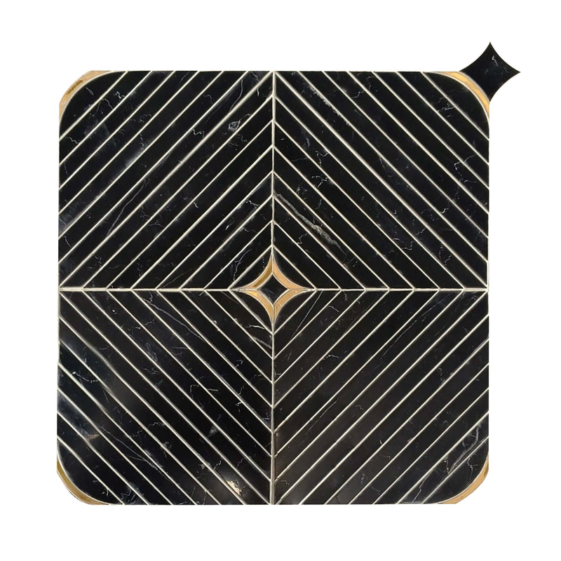 Elegant Nero with Brass Mosaic Tile – waterjet-cut square tile for floor and wall applications