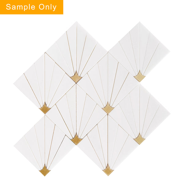 Thassos With Brass Waterjet Mosaic Wall Tile - Sample (Product Shown is Full Size)