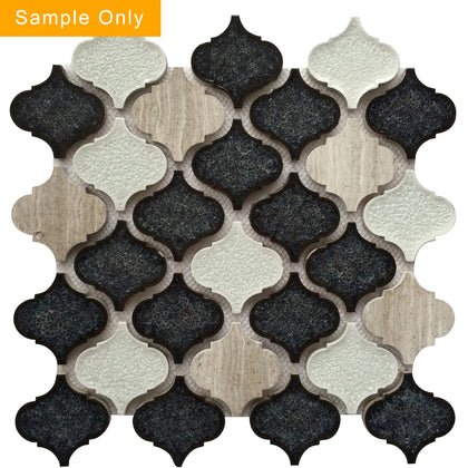 Galena Gray arabesque Lantern Marble & Crackle Mix Glass Mosaic Wall Tile - Sample (Product Shown is Full Size)