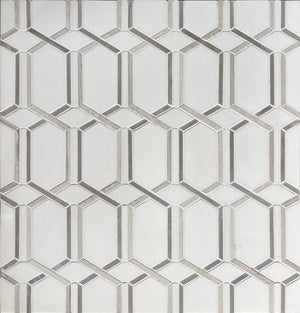 Wooden White with Athens Gray and Thassos Marble Geometric Mosaic