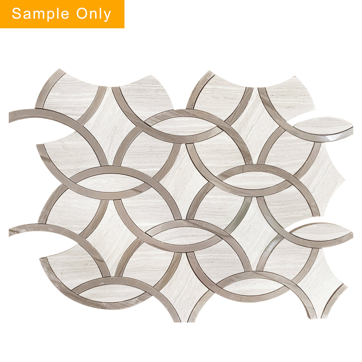 Wooden White & Athens Gray Marble Interlocking Circle Waterjet Mosaic Floor and Wall Tile - Sample (Product Shown is Full Size)