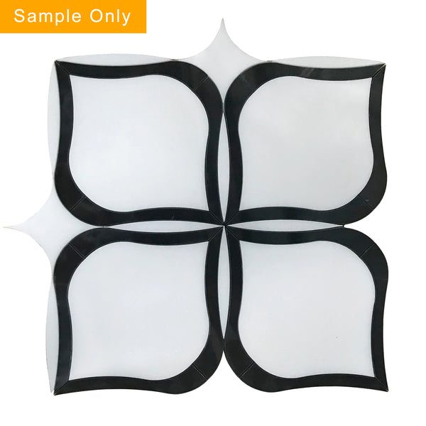 Tulip Pattern Thassos & Black Marble Waterjet Mosaic Floor and Wall Tile - Sample (Product Shown is Full Size)