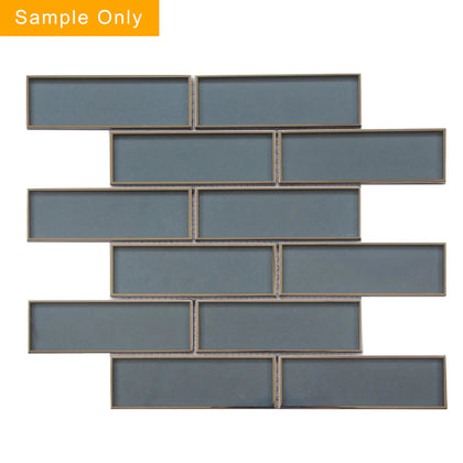 Dark Blue Glass Mosaic with Silver Trim Glass Mosaic Wall Tile - Sample (Product Shown is Full Size)