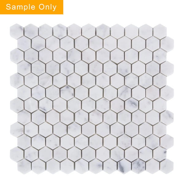 1-in Carrara White Hexagon Polished Marble Mosaic Floor and Wall Tile - Sample (Product Shown is Full Size)