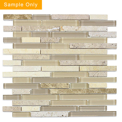 Sandy Dune Marble & Glass Random Strip Glass Mosaic Wall Tile - Sample (Product Shown is Full Size)