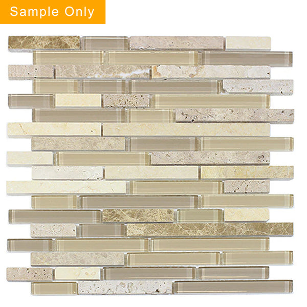 Sandy Dune Marble & Glass Random Strip Glass Mosaic Wall Tile - Sample (Product Shown is Full Size)