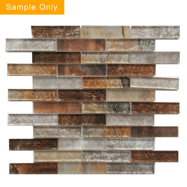 Gray Umber Textured Mixed Color Glass Mosaic Wall Tile - Sample (Product Shown is Full Size)