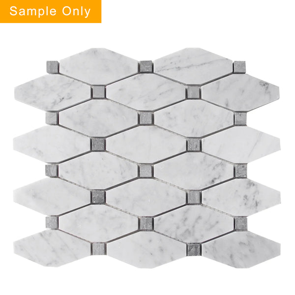 Carrara White Octagon Polished Marble Mosaic Floor and Wall Tile - Sample (Product Shown is Full Size)