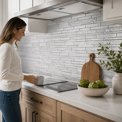 6-in x 18-in Pure Glass Mix Random Strip Mosaic Wall Tile( 7.5 sq. ft. /Box )