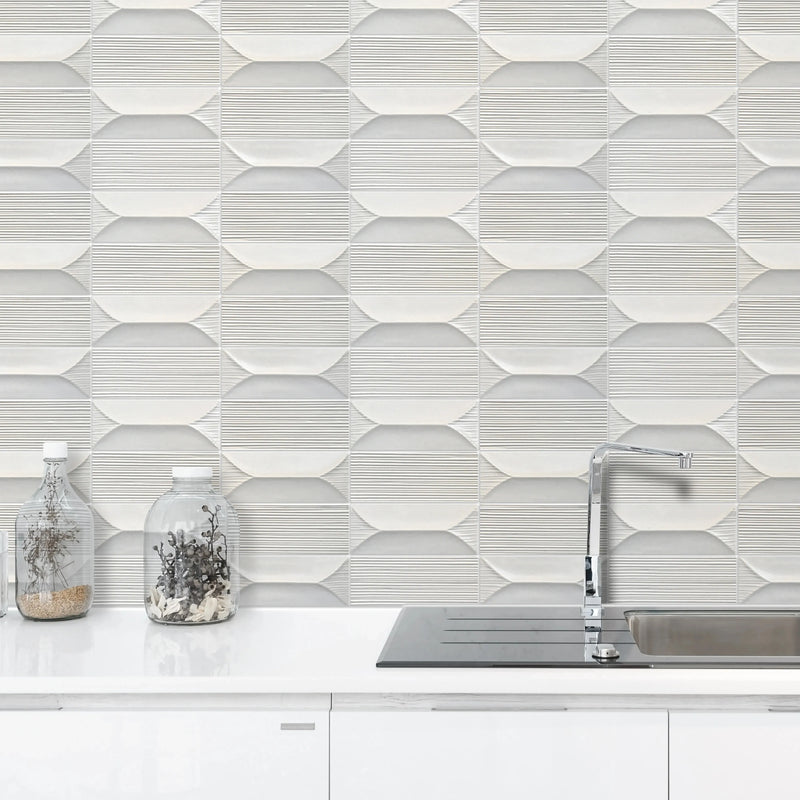 Abstract 3D Pattern Cream 12-1/2-in x 16-in Porcelain Mosaic Floor and Wall Tile( 8.3 sq. ft. /Box )