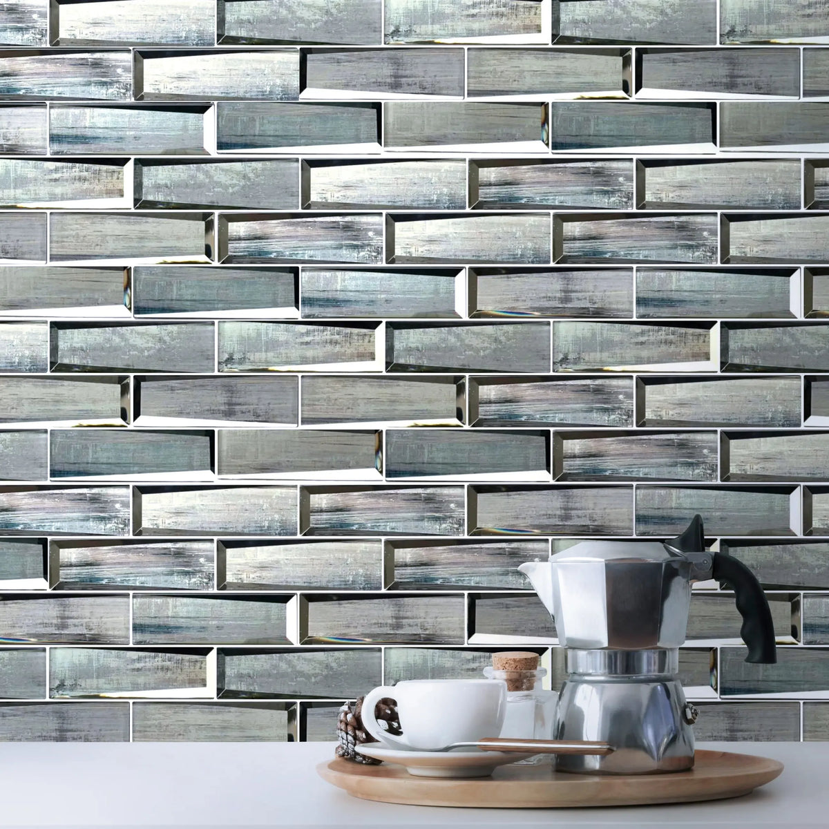 Blue & Gray Wood  Grain 12-in x 12-in 3D Glass Mosaic Wall Tile( 10 sq. ft. /Box )