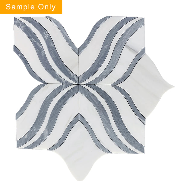 Lily - Thassos White & Palissandro Marble Waterjet Mosaic Floor and Wall Tile - Sample (Product Shown is Full Size)