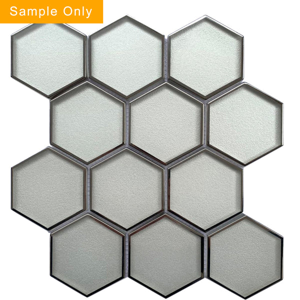 Hexagon Silver Glass Mosaic with Silver Trim Glass Mosaic Wall Tile - Sample (Product Shown is Full Size)
