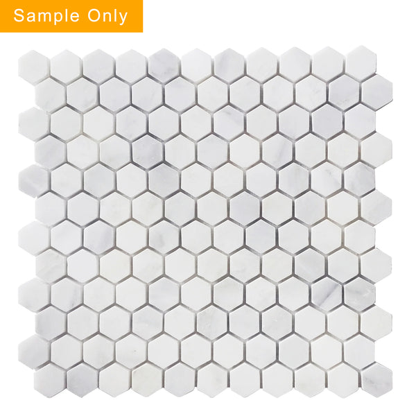 1-in Oriental White Hexagon Polished Marble Mosaic Floor and Wall Tile - Sample (Product Shown is Full Size)