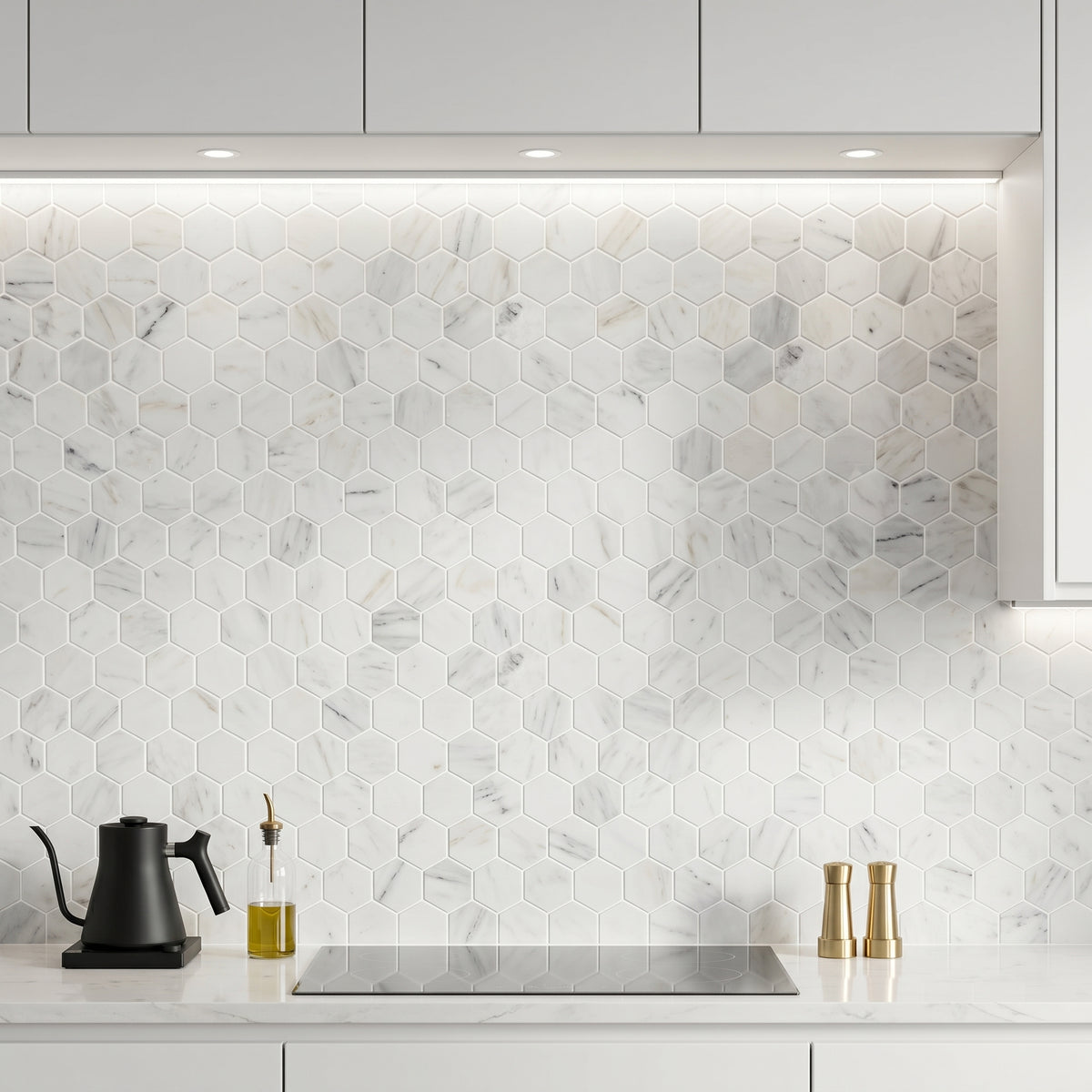 3-in Calacatta Hexagon 12-in x 10-in Polished Marble Mosaic Floor and Wall Tile( 4.15 sq. ft. /Box )