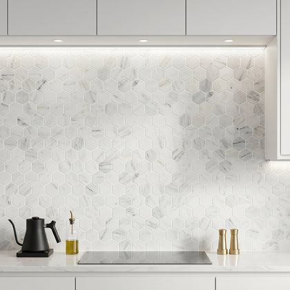 3-in Calacatta Hexagon 12-in x 10-in Polished Marble Mosaic Floor and Wall Tile( 4.15 sq. ft. /Box )