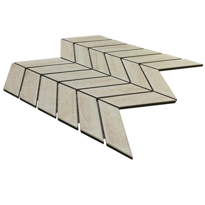 Left side angle of Wood Look Chevron Porcelain Mosaic Tile – shows tile thickness and chevron edge