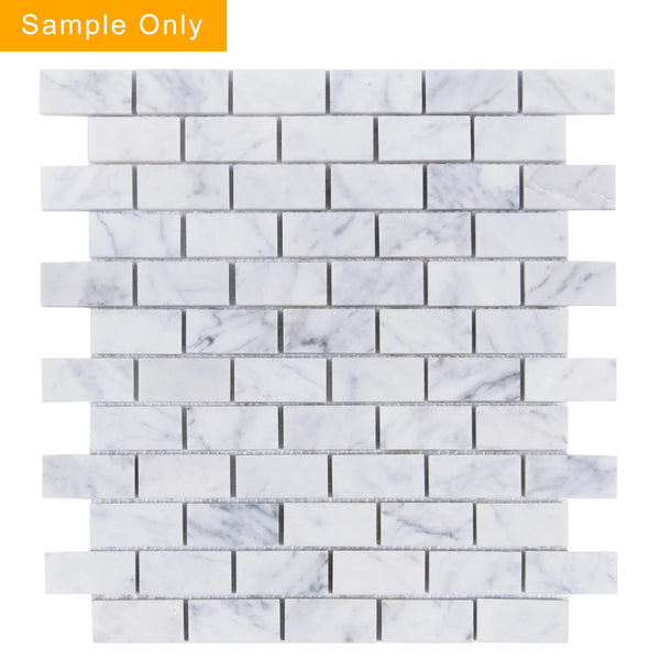 Carrara White Polished Brick Marble Mosaic Floor and Wall Tile - Sample (Product Shown is Full Size)