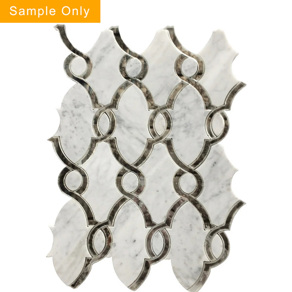 Carrara White & Antique Mirror Waterjet Mosaic Floor and Wall Tile - Sample (Product Shown is Full Size)