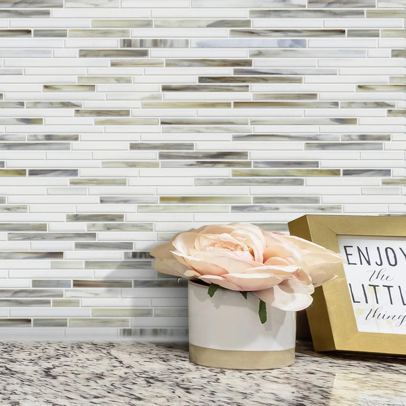 Silver Weave Random Strip Glass Mix 12-in x 12-in Glass Mosaic Wall Tile( 20 sq. ft. /Box )