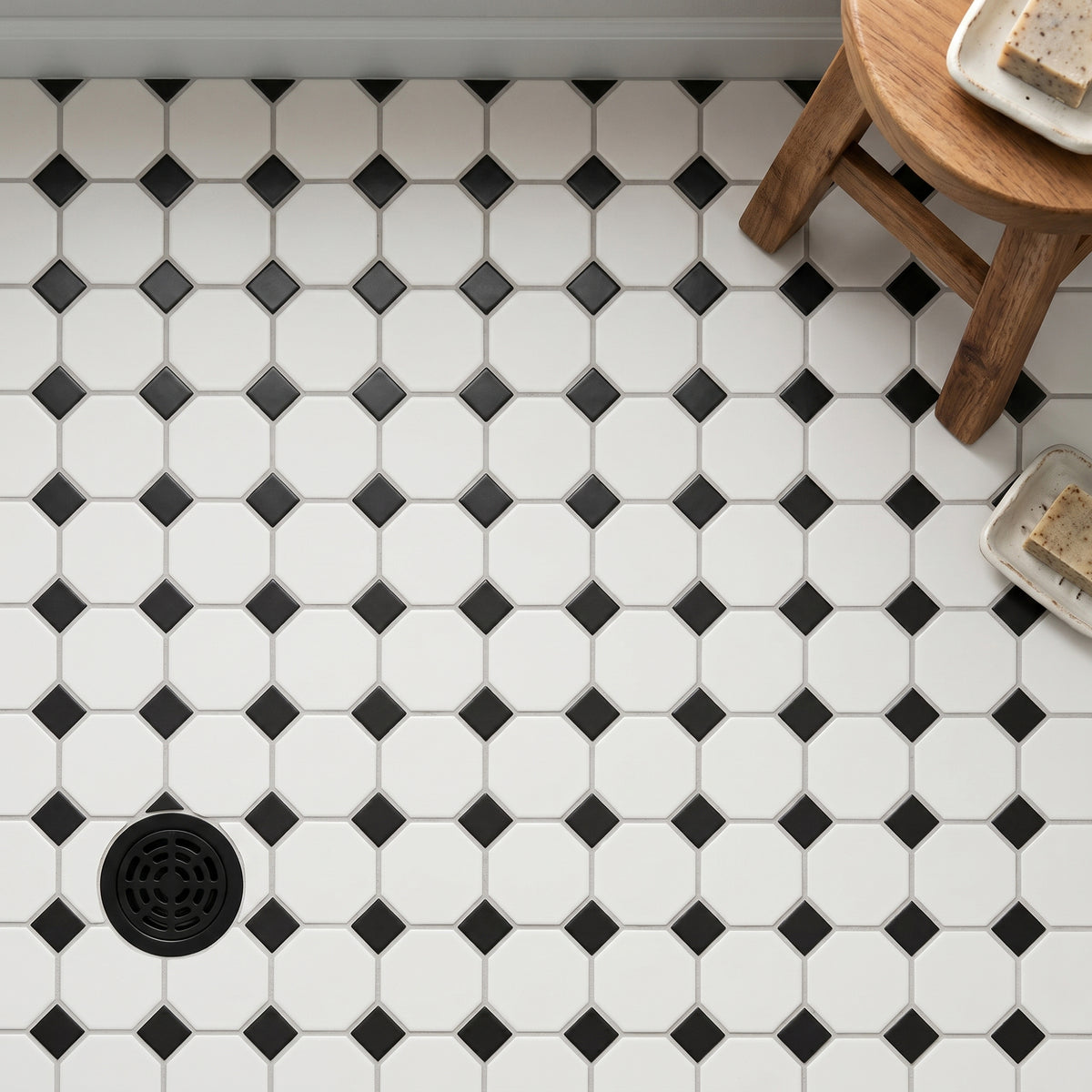 Octagon - Matte 11.6-in x 11.6-in Porcelain Mosaic Floor and Wall Tile( 18.6 sq. ft. /Box )