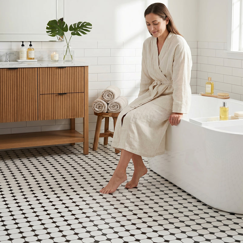 Octagon - Matte 11.6-in x 11.6-in Porcelain Mosaic Floor and Wall Tile( 18.6 sq. ft. /Box )