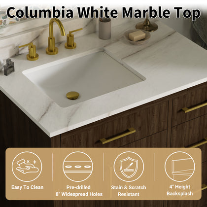 Warner 36" Single Vanity With Columbia White Marble Top