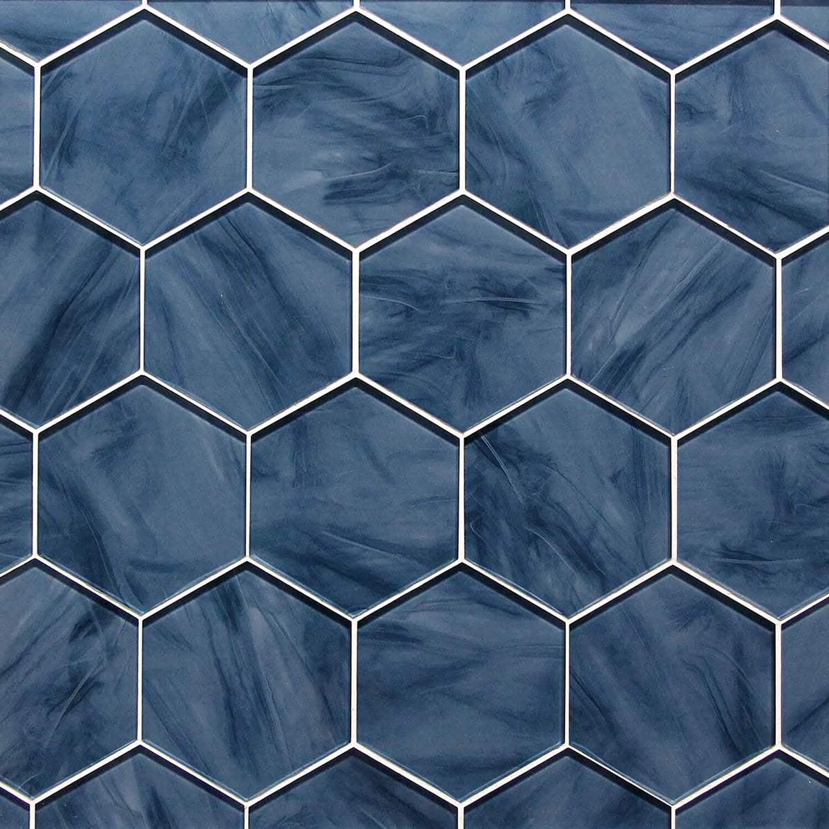 6-in Hexagon Blue 12-in x 12-in Inkjet Glass Mosaic Wall Tile( 10 sq. ft. /Box )