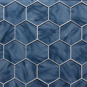 6-in Hexagon Blue 12-in x 12-in Inkjet Glass Mosaic Wall Tile( 10 sq. ft. /Box )