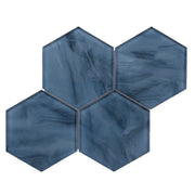 6-in Hexagon Blue 12-in x 12-in Inkjet Glass Mosaic Wall Tile( 10 sq. ft. /Box )