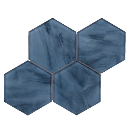 6-in Hexagon Blue 12-in x 12-in Inkjet Glass Mosaic Wall Tile( 10 sq. ft. /Box )