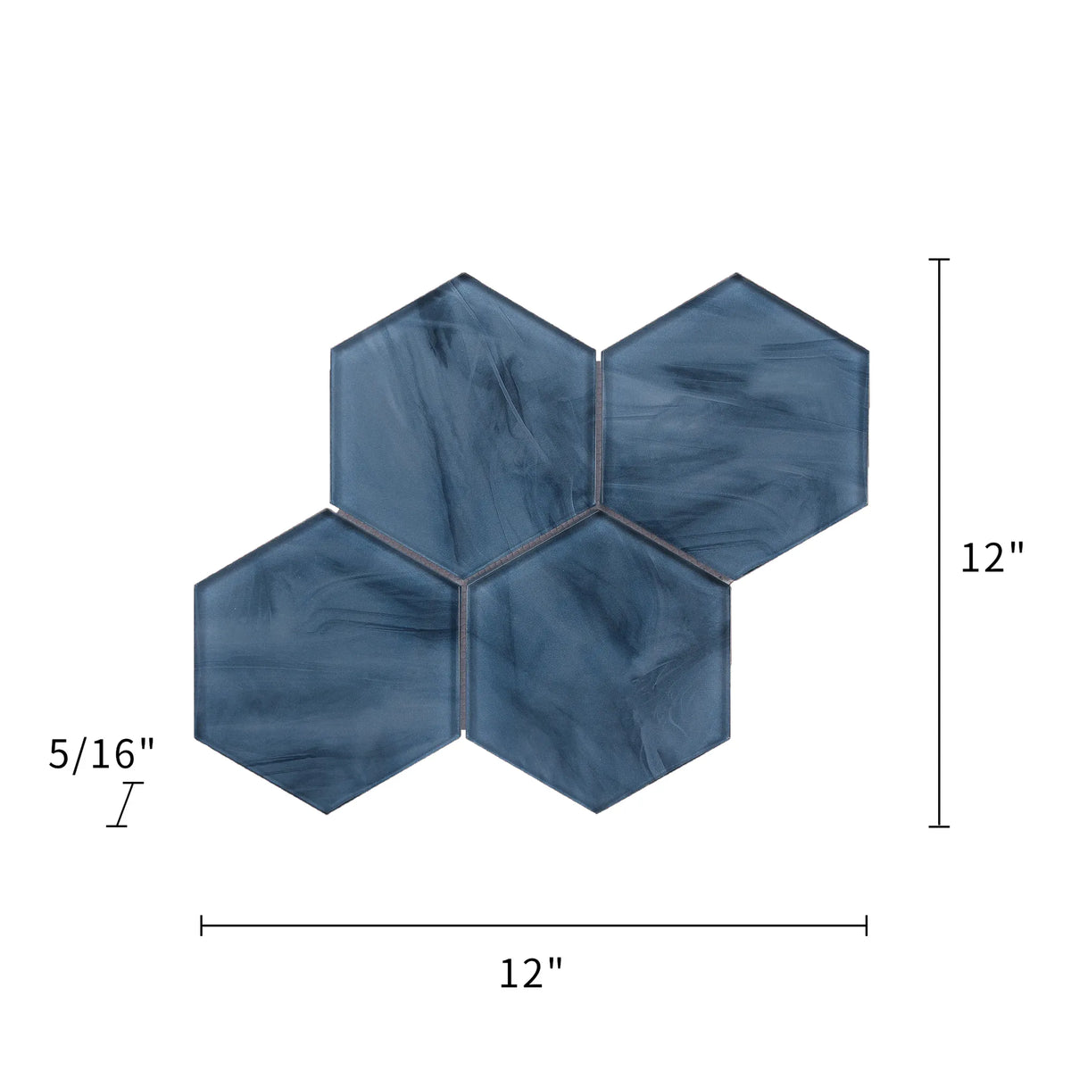 6-in Hexagon Blue 12-in x 12-in Inkjet Glass Mosaic Wall Tile( 10 sq. ft. /Box )