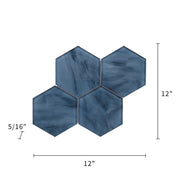6-in Hexagon Blue 12-in x 12-in Inkjet Glass Mosaic Wall Tile( 10 sq. ft. /Box )