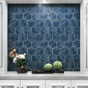 6-in Hexagon Blue 12-in x 12-in Inkjet Glass Mosaic Wall Tile( 10 sq. ft. /Box )