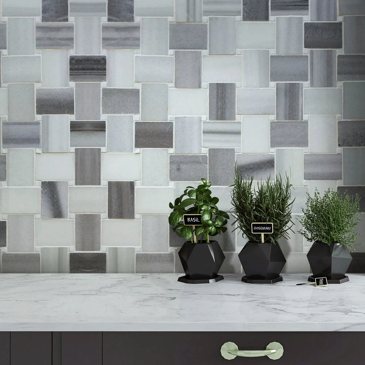 Zebra Basketweave 11-in x 11-in Polished Marble Mosaic Floor and Wall Tile( 4.15 sq. ft. /Box )