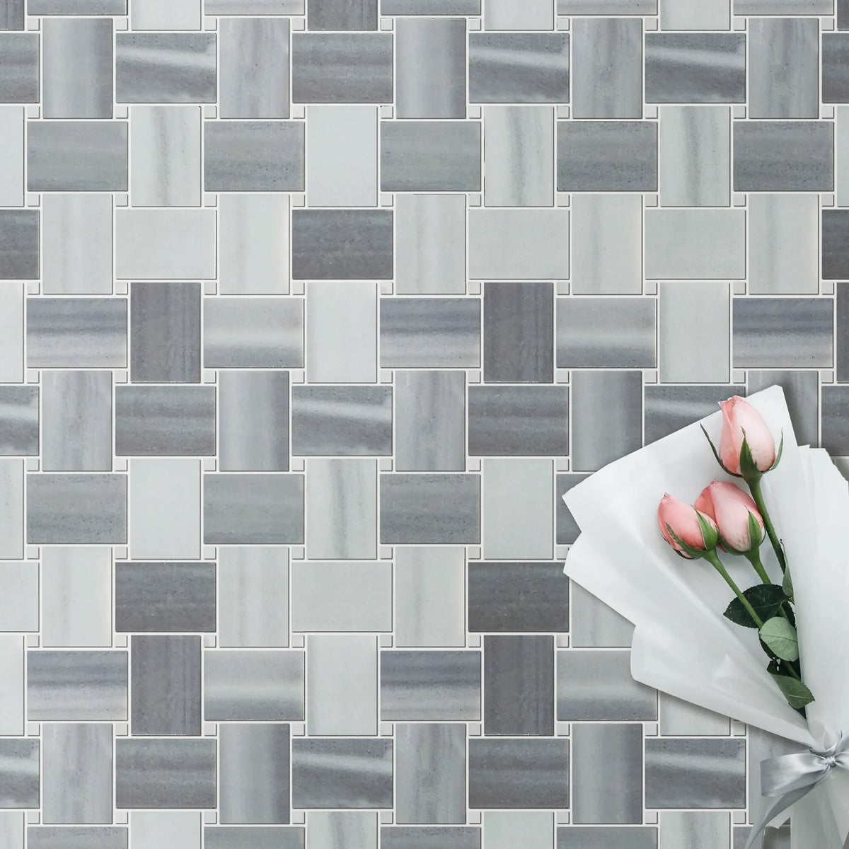 Zebra Basketweave 11-in x 11-in Polished Marble Mosaic Floor and Wall Tile( 4.15 sq. ft. /Box )