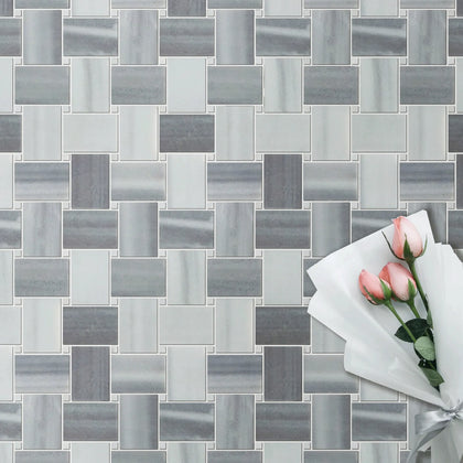 Zebra Basketweave 11-in x 11-in Polished Marble Mosaic Floor and Wall Tile( 4.15 sq. ft. /Box )
