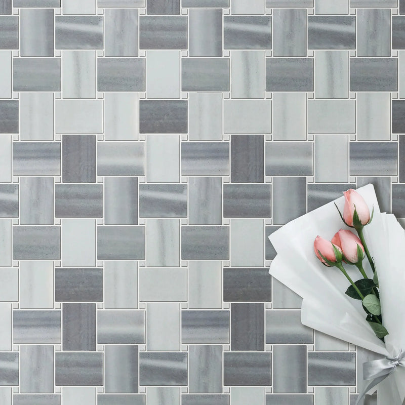 Zebra Basketweave 11-in x 11-in Polished Marble Mosaic Floor and Wall Tile( 4.15 sq. ft. /Box )