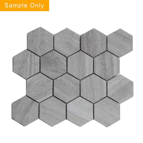 Wooden White Hexagon Honed Marble Mosaic Wall Tile - Sample (Product Shown is Full Size)
