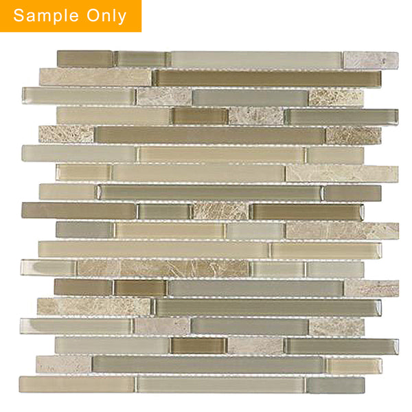 Brown Staccato Quartzet & Glass Strips Glass Mosaic Wall Tile - Sample (Product Shown is Full Size)