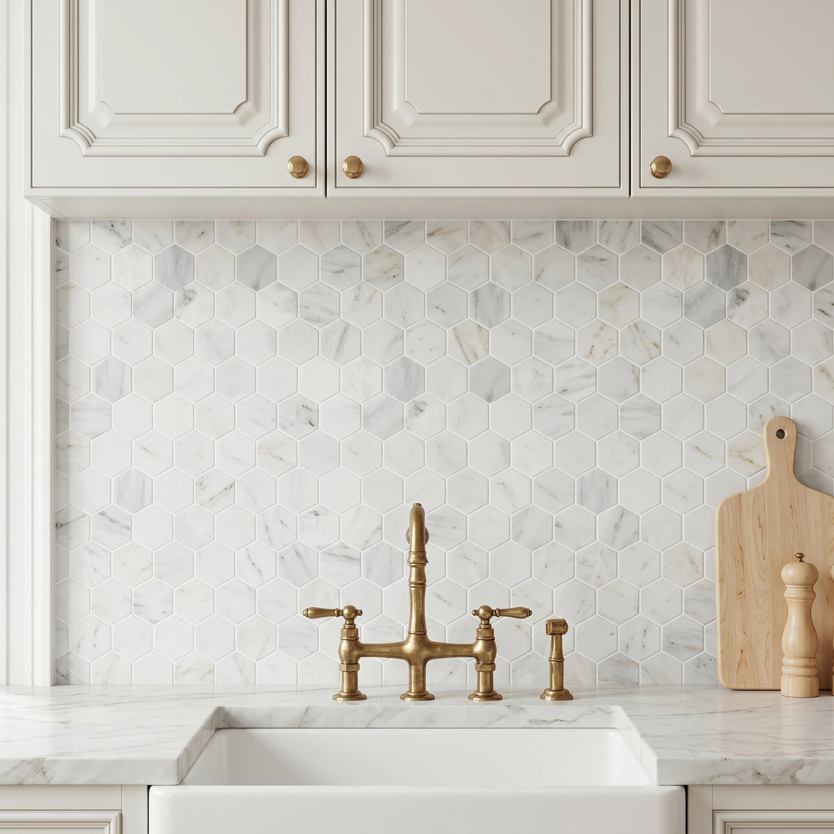 3-in Oriental White Hexagon 12-in x 11-in Polished Marble Mosaic Floor and Wall Tile( 4.15 sq. ft. /Box )
