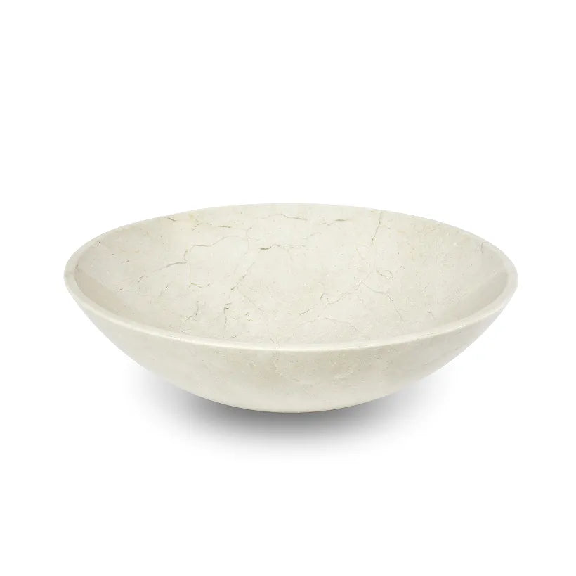 Carrara white marble vessel sink, handcrafted round basin with a smooth surface and elegant design, perfect for bathrooms.