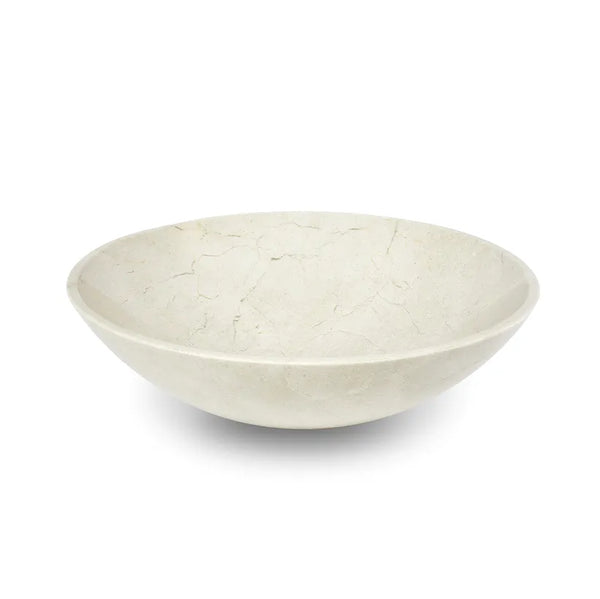 Carrara white marble vessel sink, handcrafted round basin with a smooth surface and elegant design, perfect for bathrooms.
