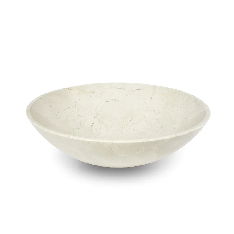 Carrara white marble vessel sink, handcrafted round basin with a smooth surface and elegant design, perfect for bathrooms.