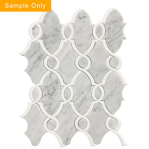 Carrara White & Thassos White Waterjet Mosaic Floor and Wall Tile - Sample (Product Shown is Full Size)