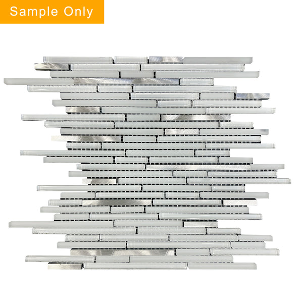 White Shadow Glass Mix Thin Strip Glass Mosaic Wall Tile - Sample (Product Shown is Full Size)