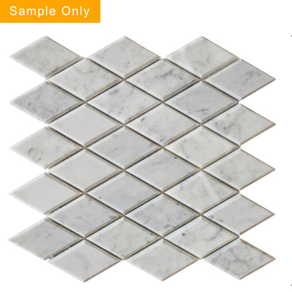 Carrara White Diamond Beveled Marble Mosaic Wall Tile - Sample (Product Shown is Full Size)