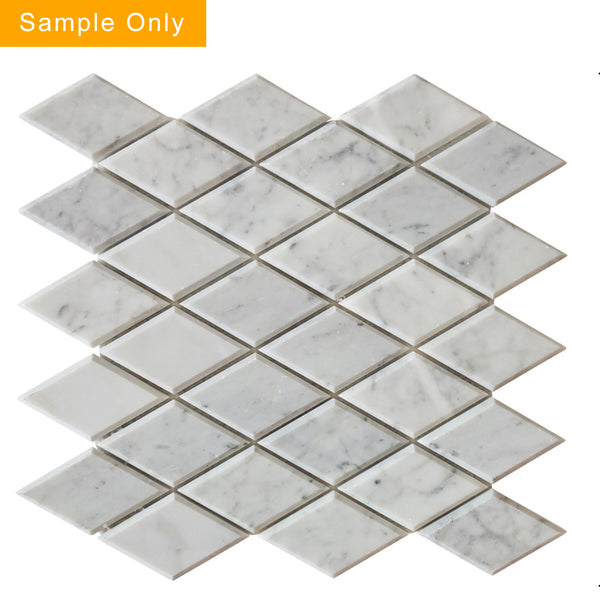 Carrara White Diamond Beveled Marble Mosaic Wall Tile - Sample (Product Shown is Full Size)