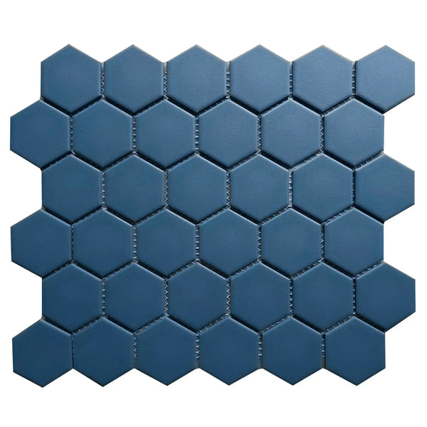 Wave - Navy Blue 2-in Hexagon 13-in x 11-in Matte Porcelain Mosaic Floor and Wall Tile(1-sq. ft/ Piece)