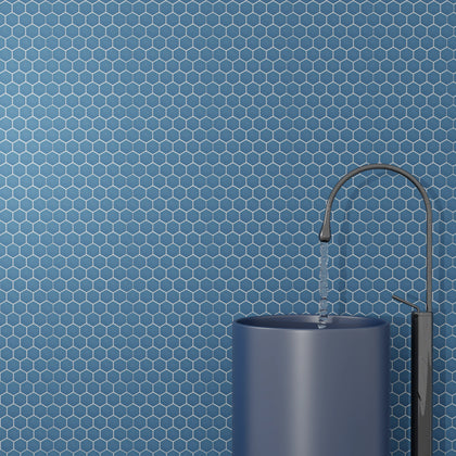 Wave - Navy Blue 2-in Hexagon 13-in x 11-in Matte Porcelain Mosaic Floor and Wall Tile( 19.86 sq. ft. /Box )